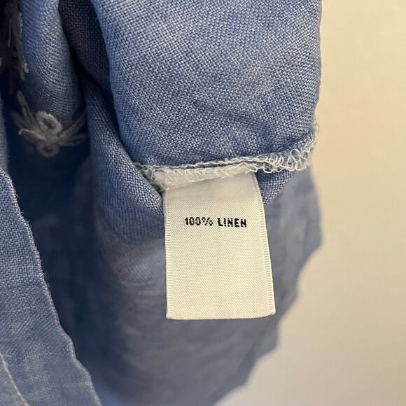 VTG Josephine Chaus 100% Linen Embroidery Button Up Shirt L Blue Coastal Grandma - Picture 8 of 13